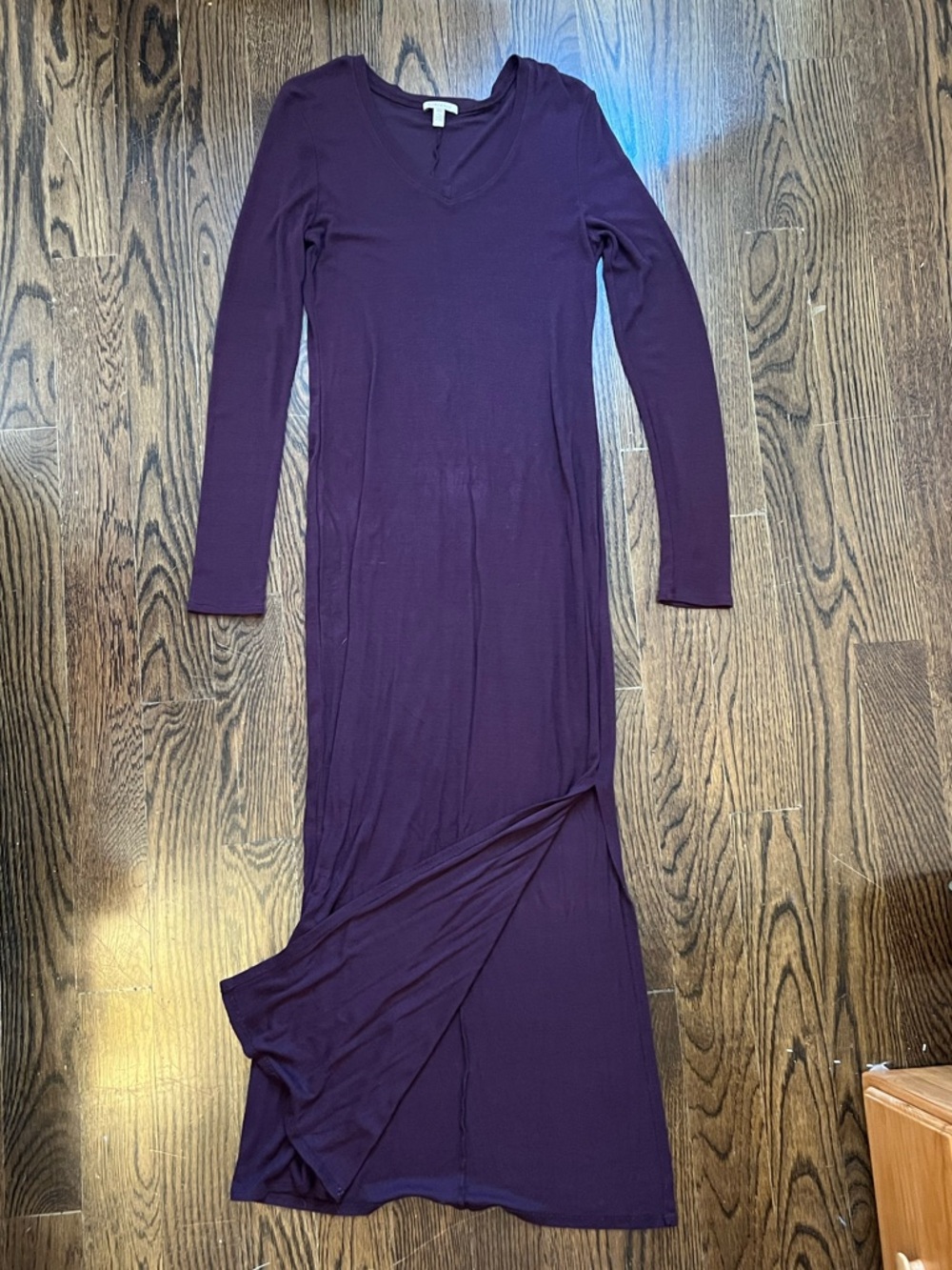 Bordeaux (Anthropologie) Long Sleeve V-Neck Maxi Dress in Plum